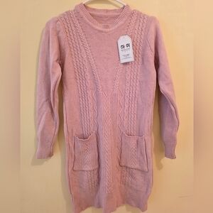 Pink Knit Sweater Dress with Pockets
